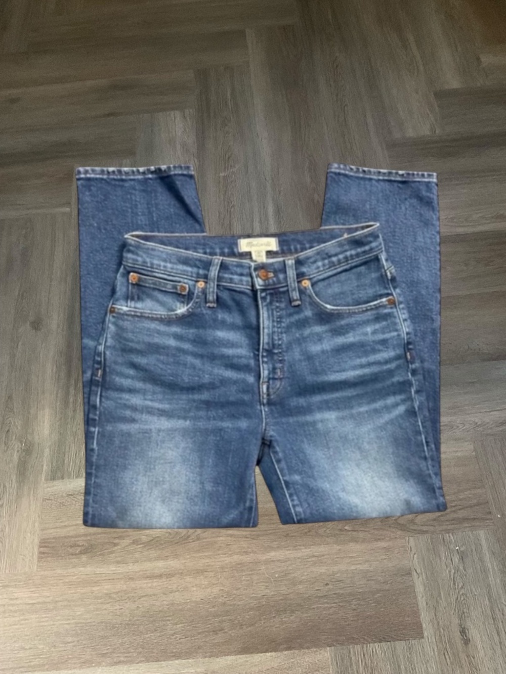 Madewell Mid Rise Classic Straight Raw Hem Ankle Jeans Womens 27 Blue Preppy